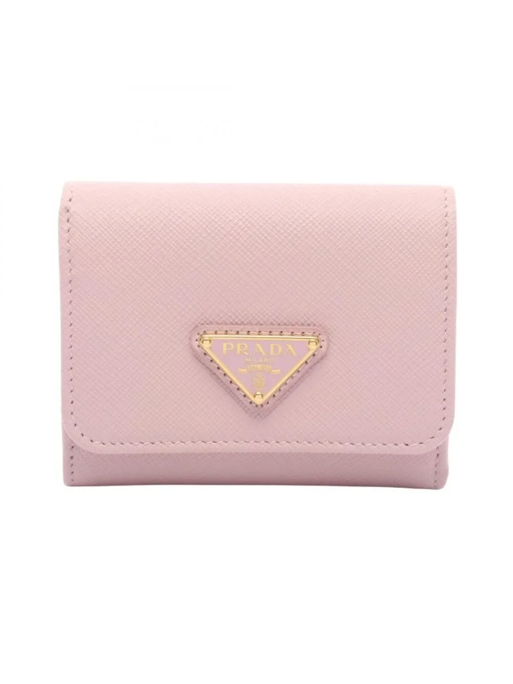 Prada Trifold Wallet Saffiano Bocche Light Pink Leather Triangle Logo